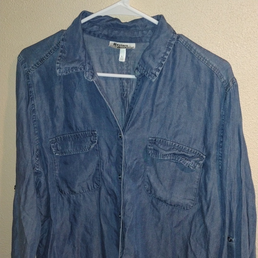 Hester & Orchard 100% Tencel Chambray Button Down Shirt L - Picture 2 of 6